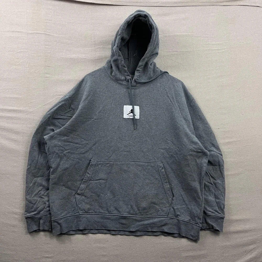 Jordan Flight Hoodie Mens XXL Gray Jumpman Patch Fleece Pullover Oversized